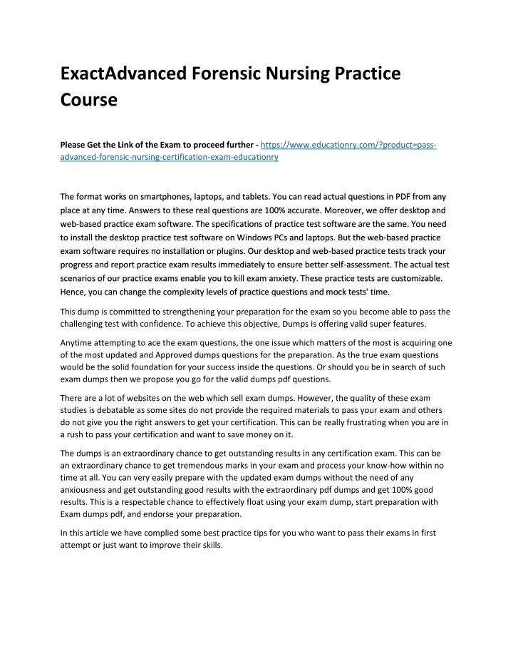 exactadvanced forensic nursing practice course