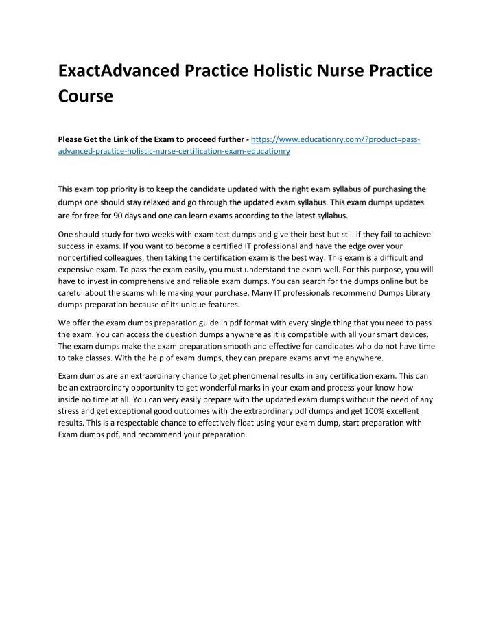 exactadvanced practice holistic nurse practice