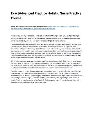 Exact Advanced Practice Holistic Nurse Practice Course