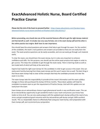 Exact Advanced Holistic Nurse, Board Certified Practice Course