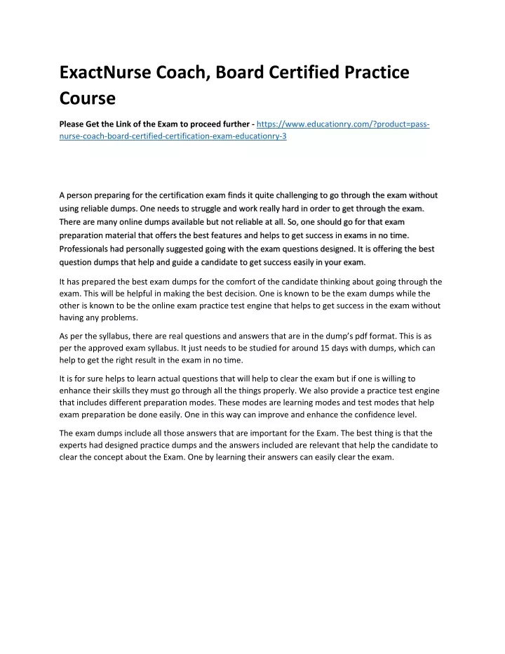 exactnurse coach board certified practice course