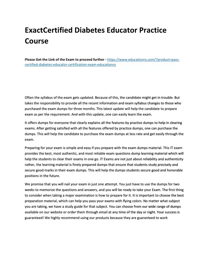 exactcertified diabetes educator practice course