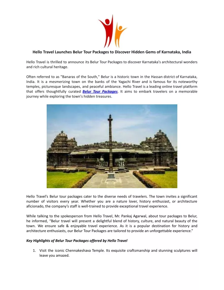 hello travel launches belur tour packages
