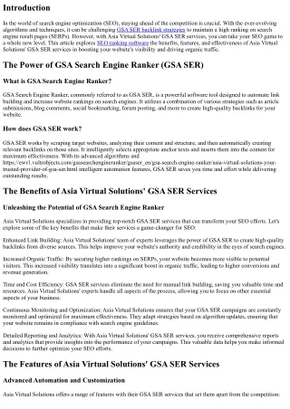 Asia Virtual Solutions' GSA SER Services: A Game-Changer for SEO