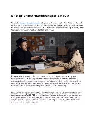 Is It Legal To Hire A Private Investigator In The Uk?