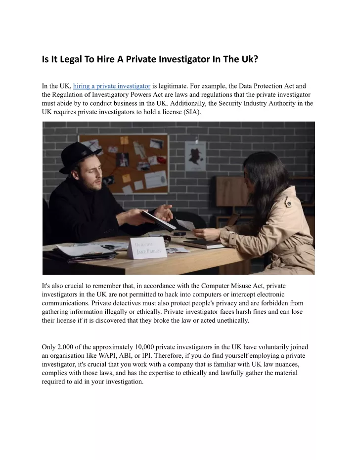 is it legal to hire a private investigator