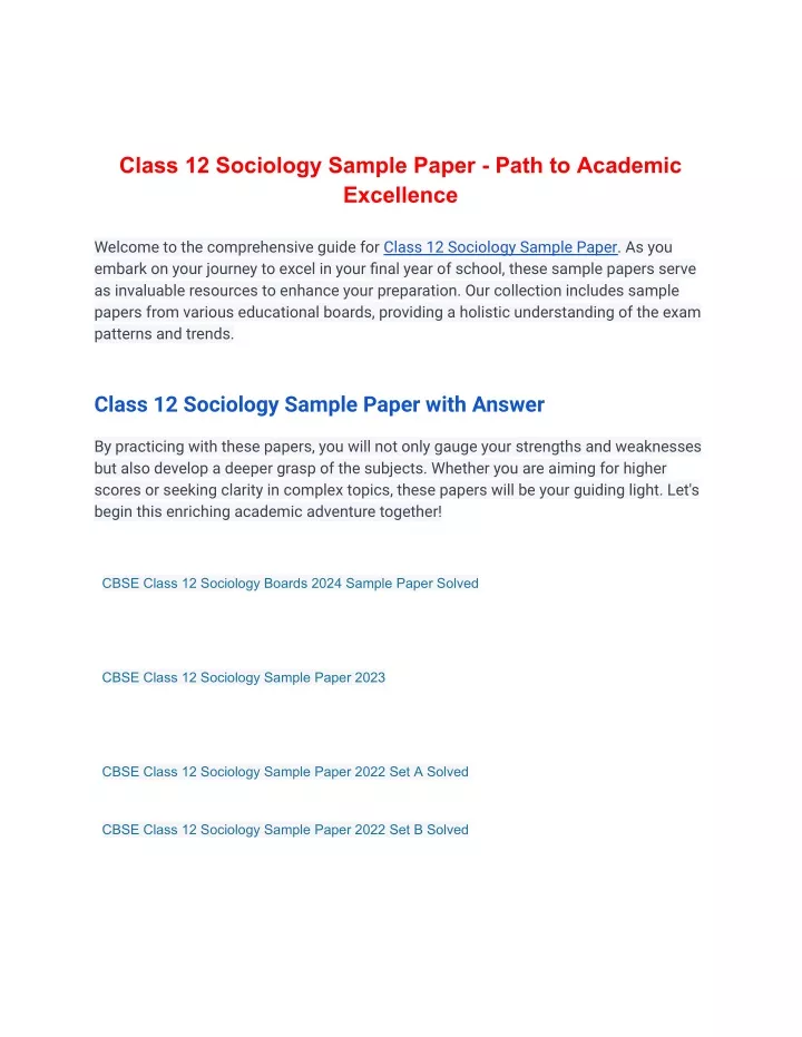 class 12 sociology sample paper path to academic