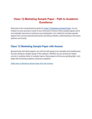 class 12 marketing sample paper path to academic