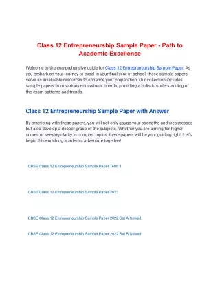 class 12 entrepreneurship sample paper path