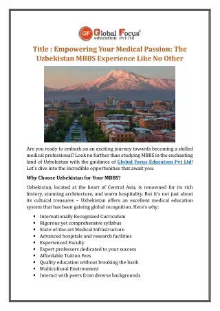 Empowering Your Medical Passion: The Uzbekistan MBBS Experience Like No Other