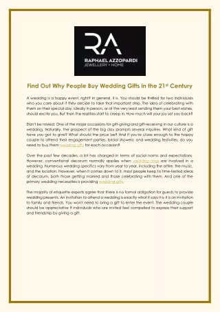 Find Out Why People Buy Wedding Gifts in the 21st Century