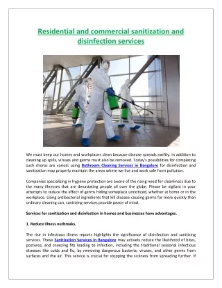 Residential and commercial sanitization and disinfection services