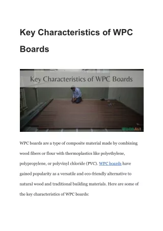 Key Characteristics of WPC Boards