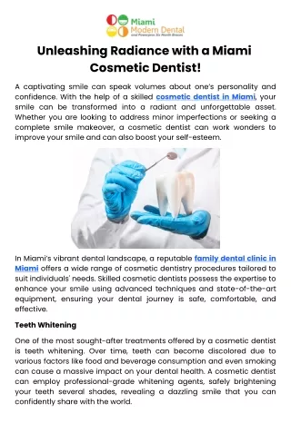 Unleashing Radiance with a Miami Cosmetic Dentist!