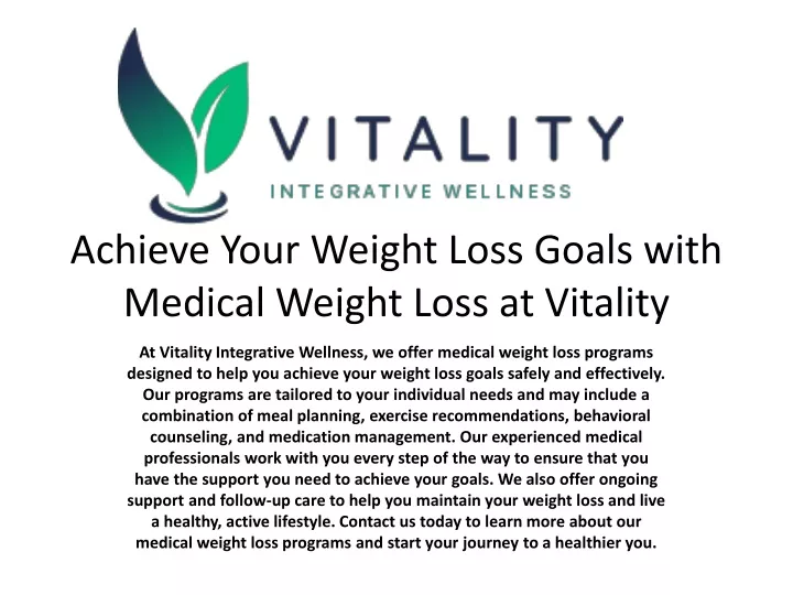 achieve your weight loss goals with medical weight loss at vitality