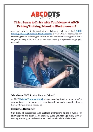 title learn to drive with confidence at abcd