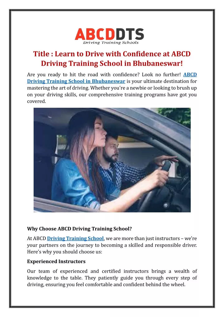 title learn to drive with confidence at abcd