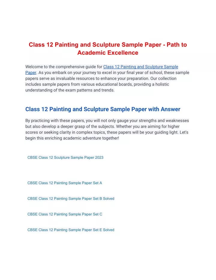 class 12 painting and sculpture sample paper path