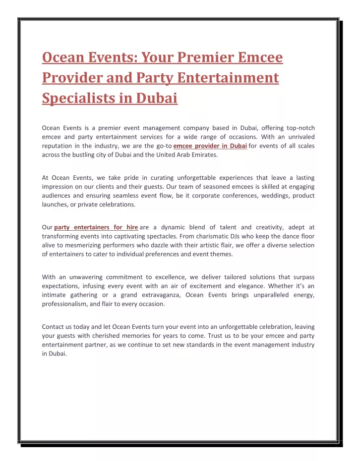 ocean events your premier emcee provider