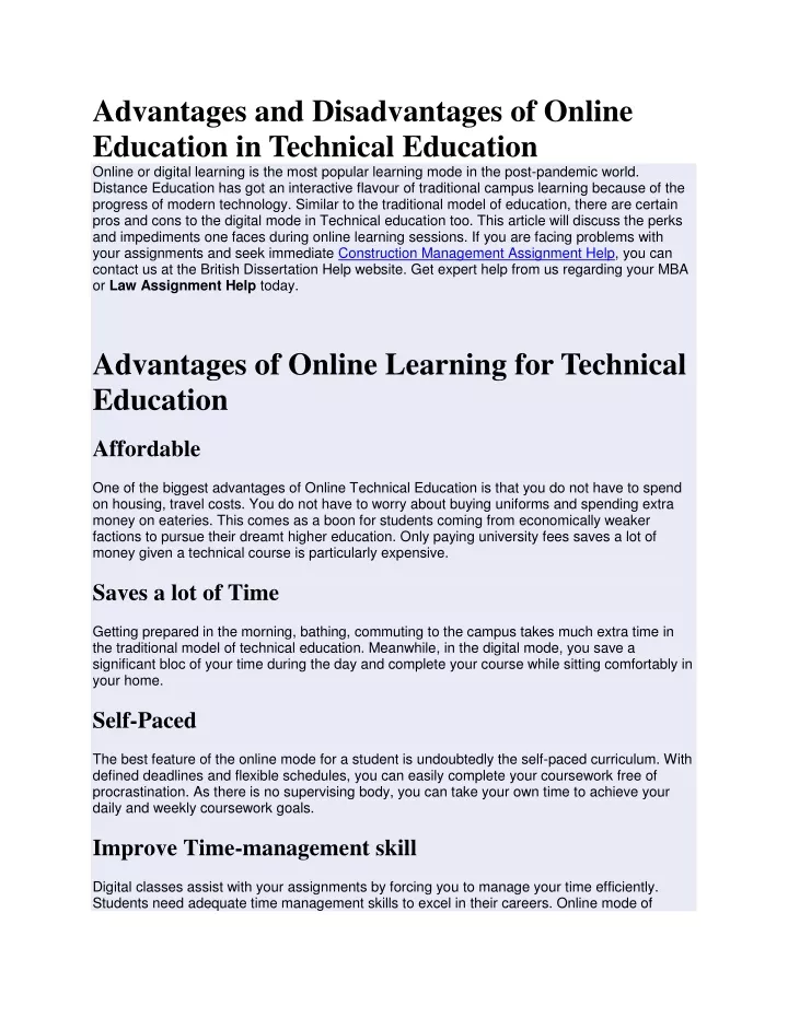 advantages and disadvantages of online education