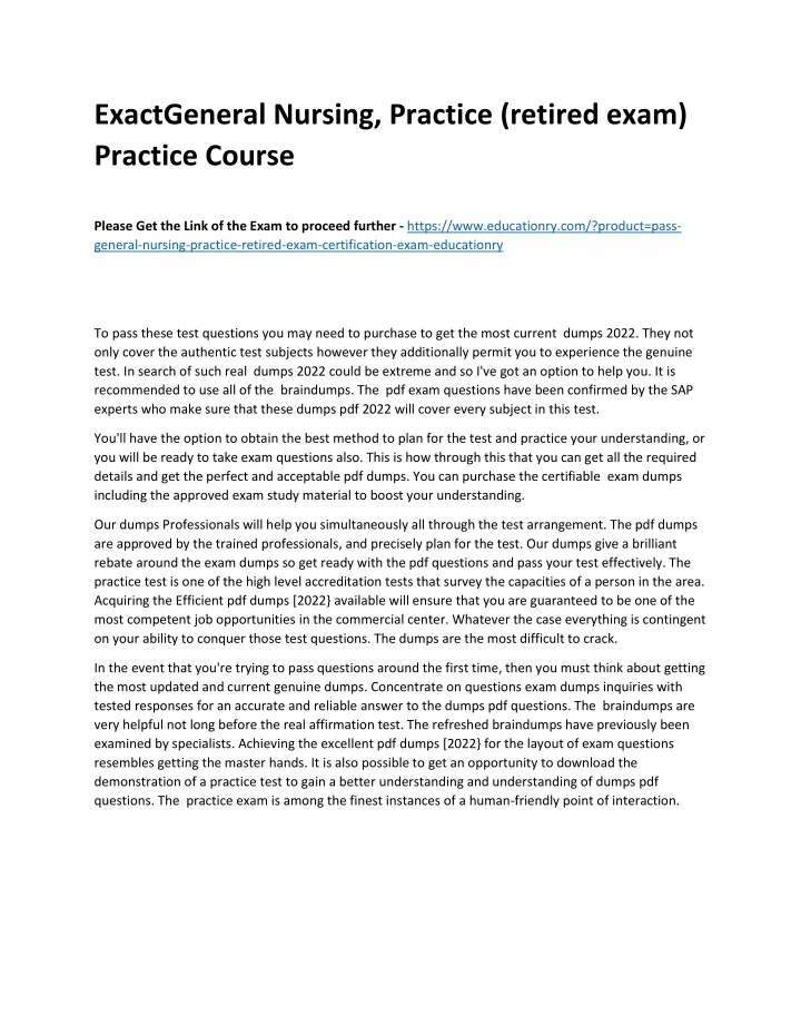 exactgeneral nursing practice retired exam