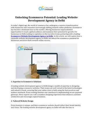 Unlocking Ecommerce Potential Leading Website Development Agency in Delhi