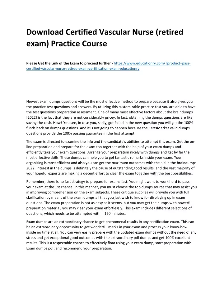 download certified vascular nurse retired exam