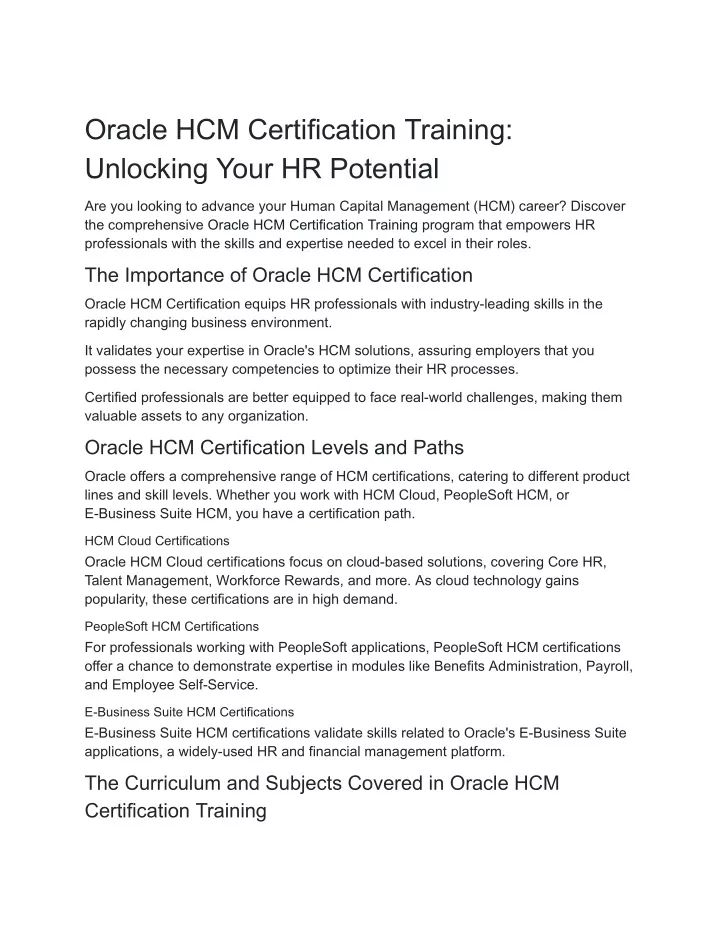 oracle hcm certification training unlocking your