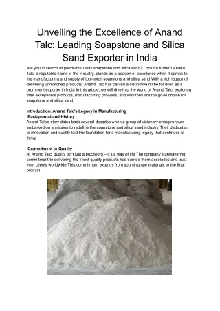 Unveiling the Excellence of Anand Talc_ Leading Soapstone and Silica Sand Exporter in India