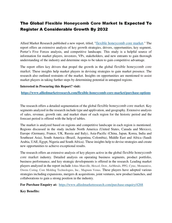 the global flexible honeycomb core market