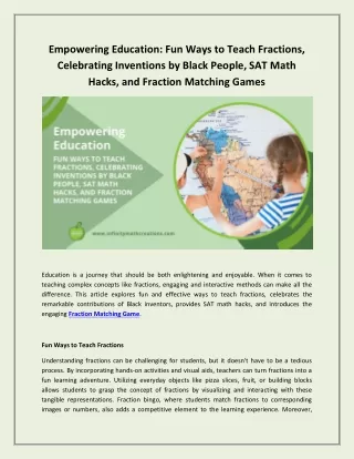 Empowering Education: Fun Ways to Teach Fractions