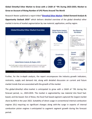 global dimethyl ether market to grow with a cagr