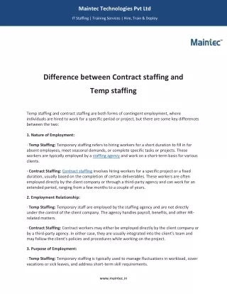 Difference between contract staffing and temporary staffing - Maintec