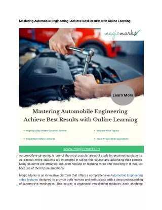 Mastering Automobile Engineering: Achieve Best Results with Online Learning