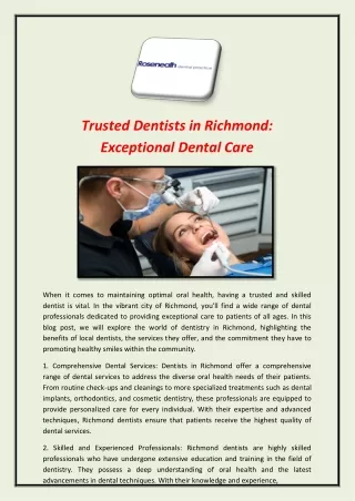 Trusted Dentists in Richmond Exceptional Dental Care