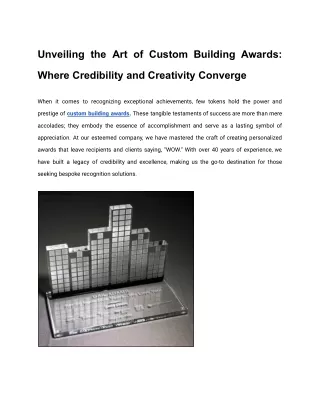 Custom Building Award