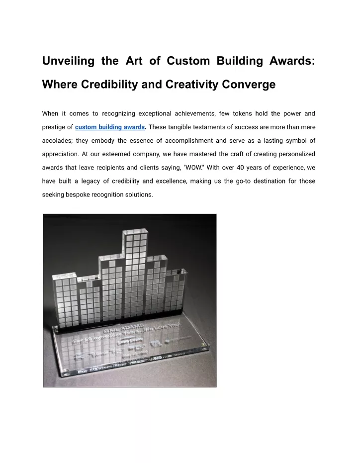 unveiling the art of custom building awards