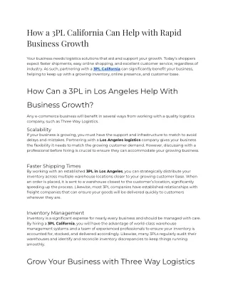 How a 3PL California Can Help with Rapid Business Growth