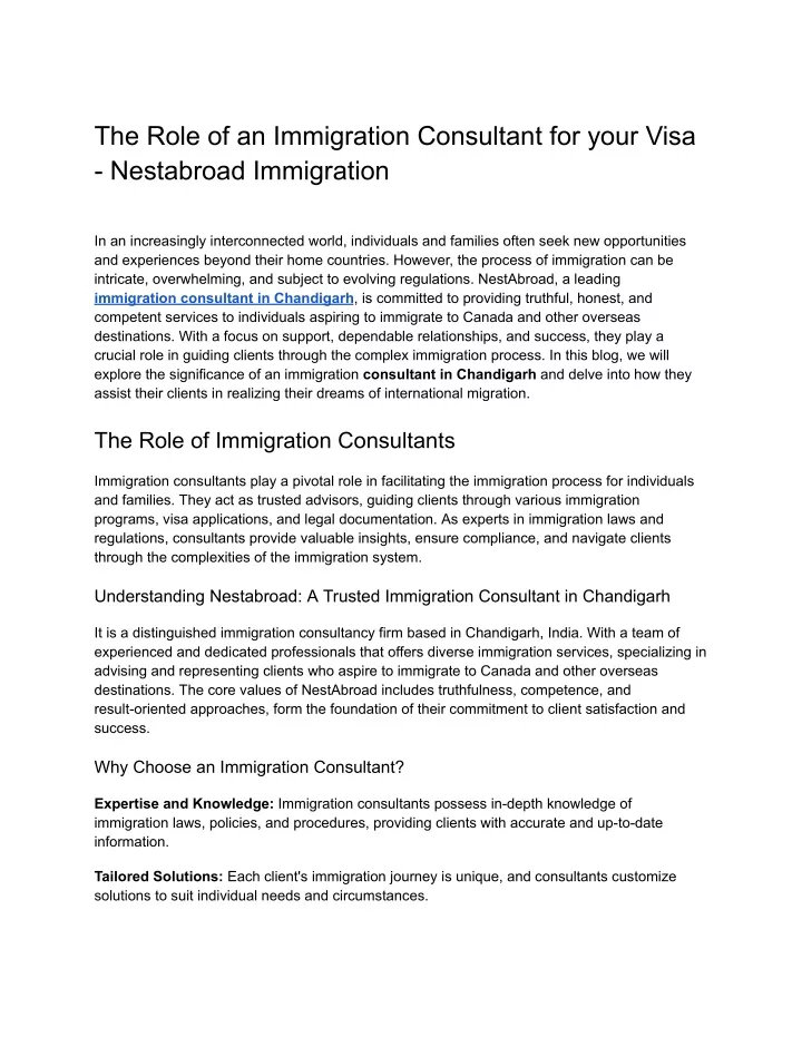 the role of an immigration consultant for your