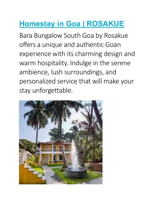 Homestay in Goa | ROSAKUE