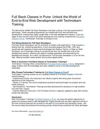 Full Stack Classes in Pune