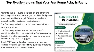 Top Five Symptoms That Your Fuel Pump Relay