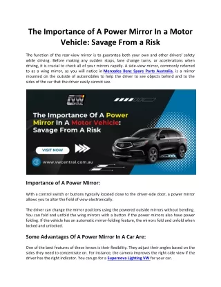The Importance Of A Power Mirror In A Motor Vehicle Savage From A Risk