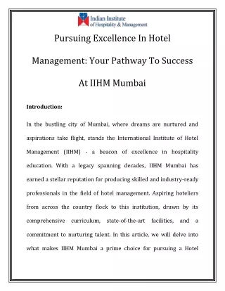 Hotel Management Diploma College In Mumbai Call-9011413447