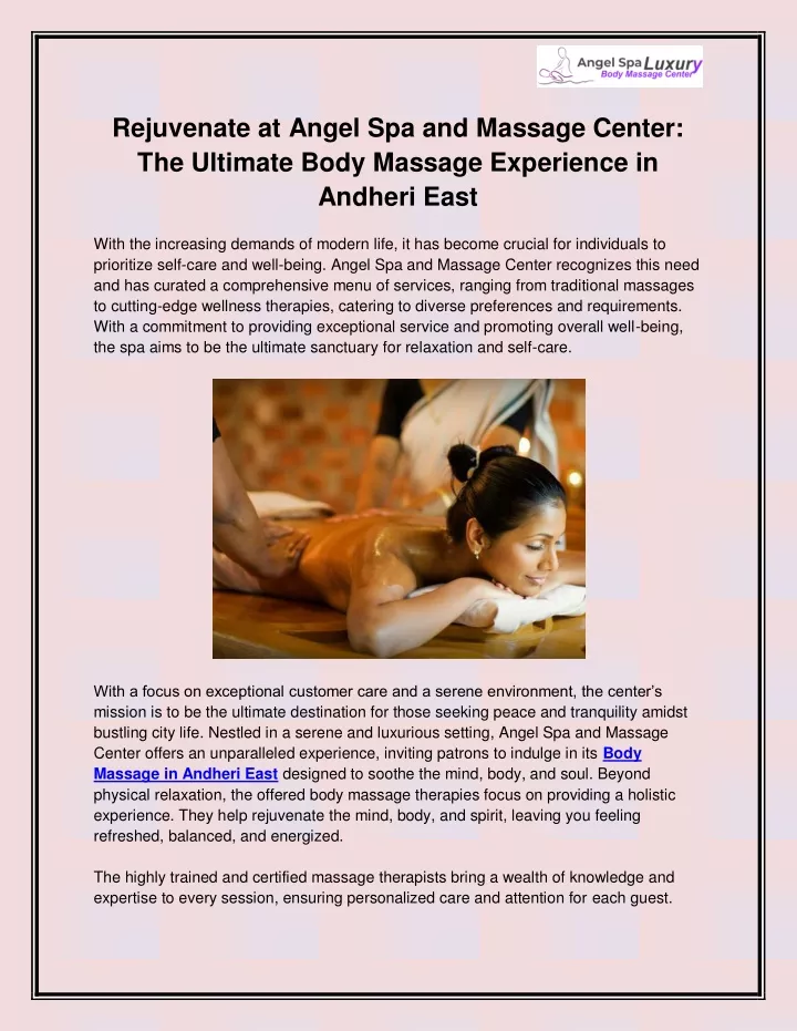 rejuvenate at angel spa and massage center