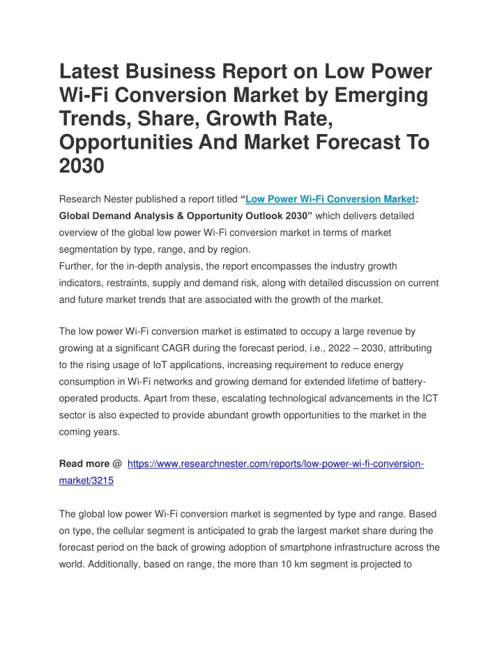 latest business report on low power