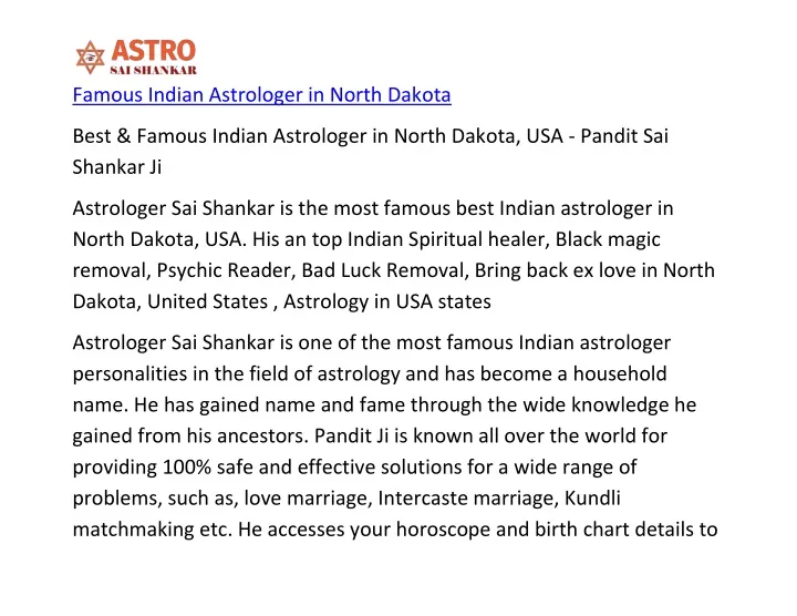 famous indian astrologer in north dakota