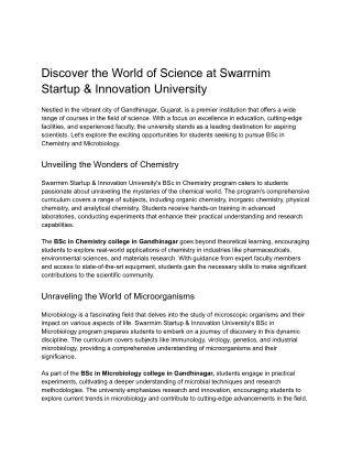 discover the world of science at swarrnim startup