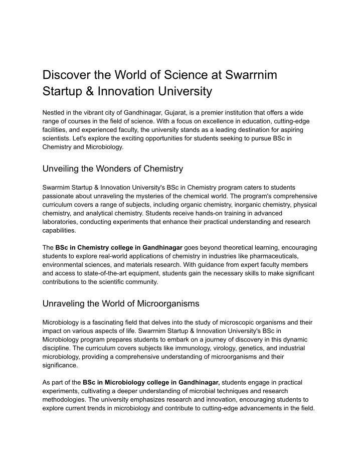 discover the world of science at swarrnim startup
