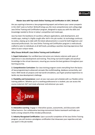 Master Java with Top-notch Online Training and Certification in USA - Brittsoft